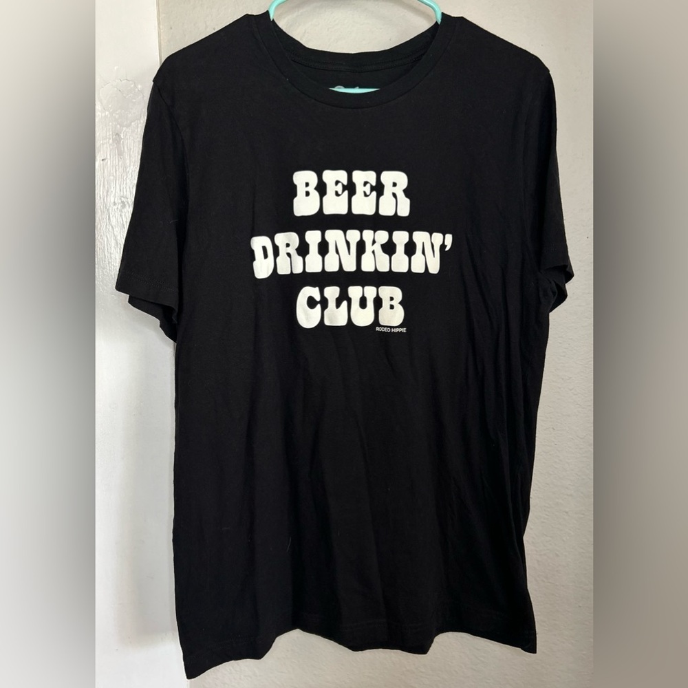 Rodeo Hippie Beer Drinking Club Black Short Sleeve Men T-Shirt Large